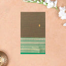 Charcoal Brown with Green Small Checked Pattern Pure Chettinad Cotton Saree without Blouse