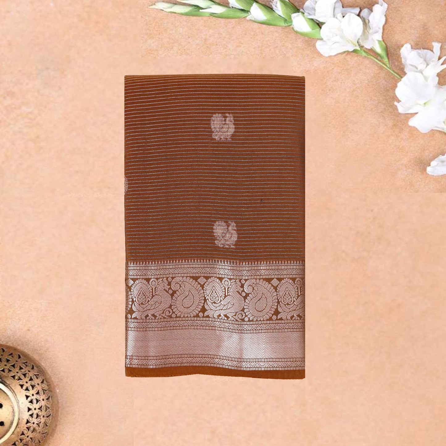 Light Brown with Pink Soft Silk Saree