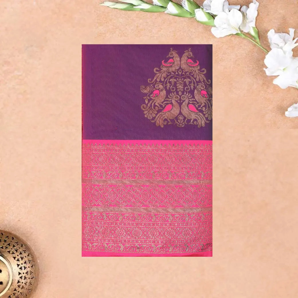 Peacock Blue with Pink Soft Silk Saree