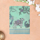Light green priented floral design Semi Chanderi  Saree