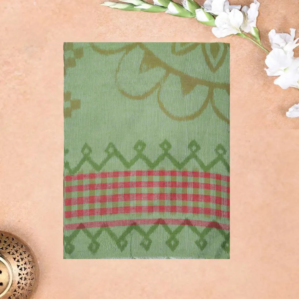 Light green with Brown  Linen Cotton Saree