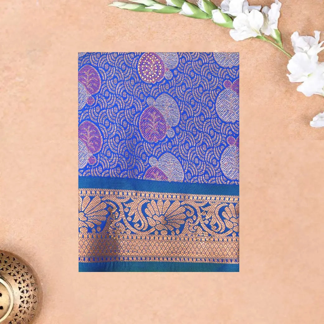 Royal Blue Colour Floral Design Traditional  Pattu Pavadai Material
