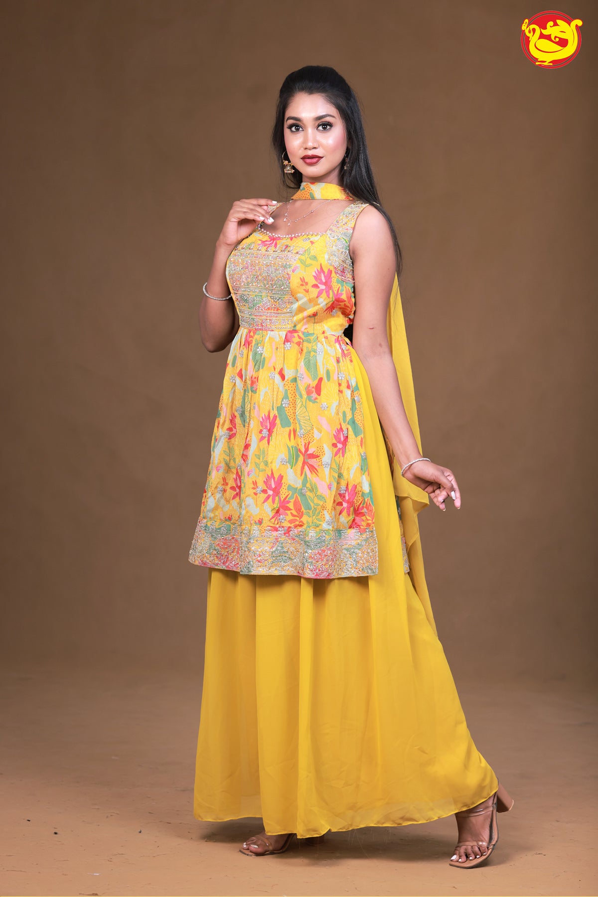 Yellow With Pink Readymade Sharara Set