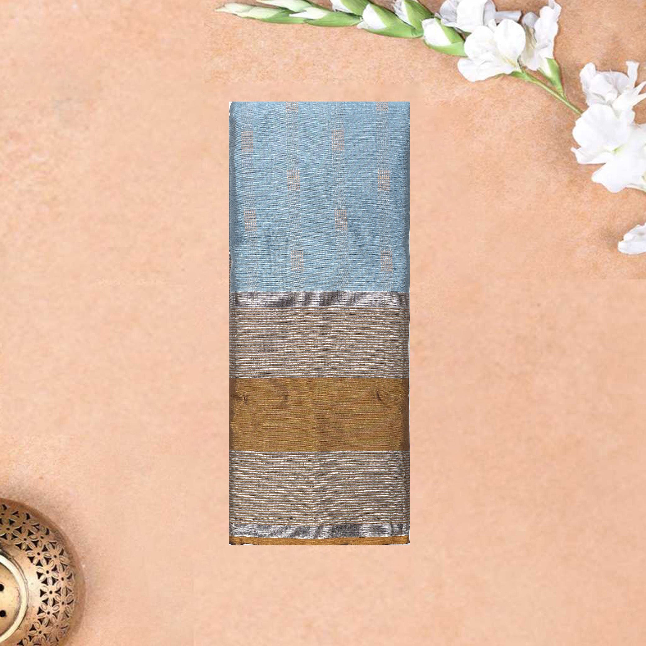 Grey With Mustard Yellow Border Arani Silk Saree