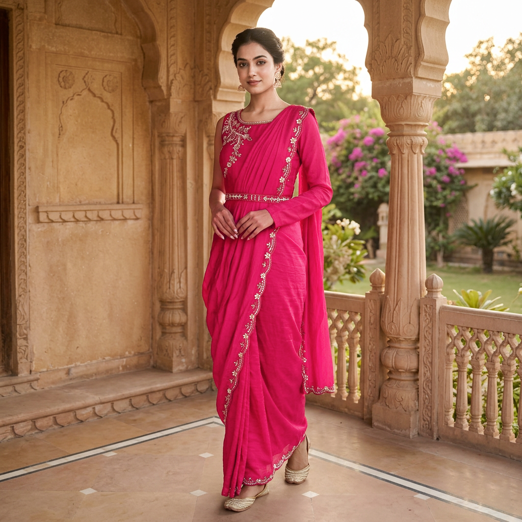 Pink  Color Girls  Branded Readymade Sarees