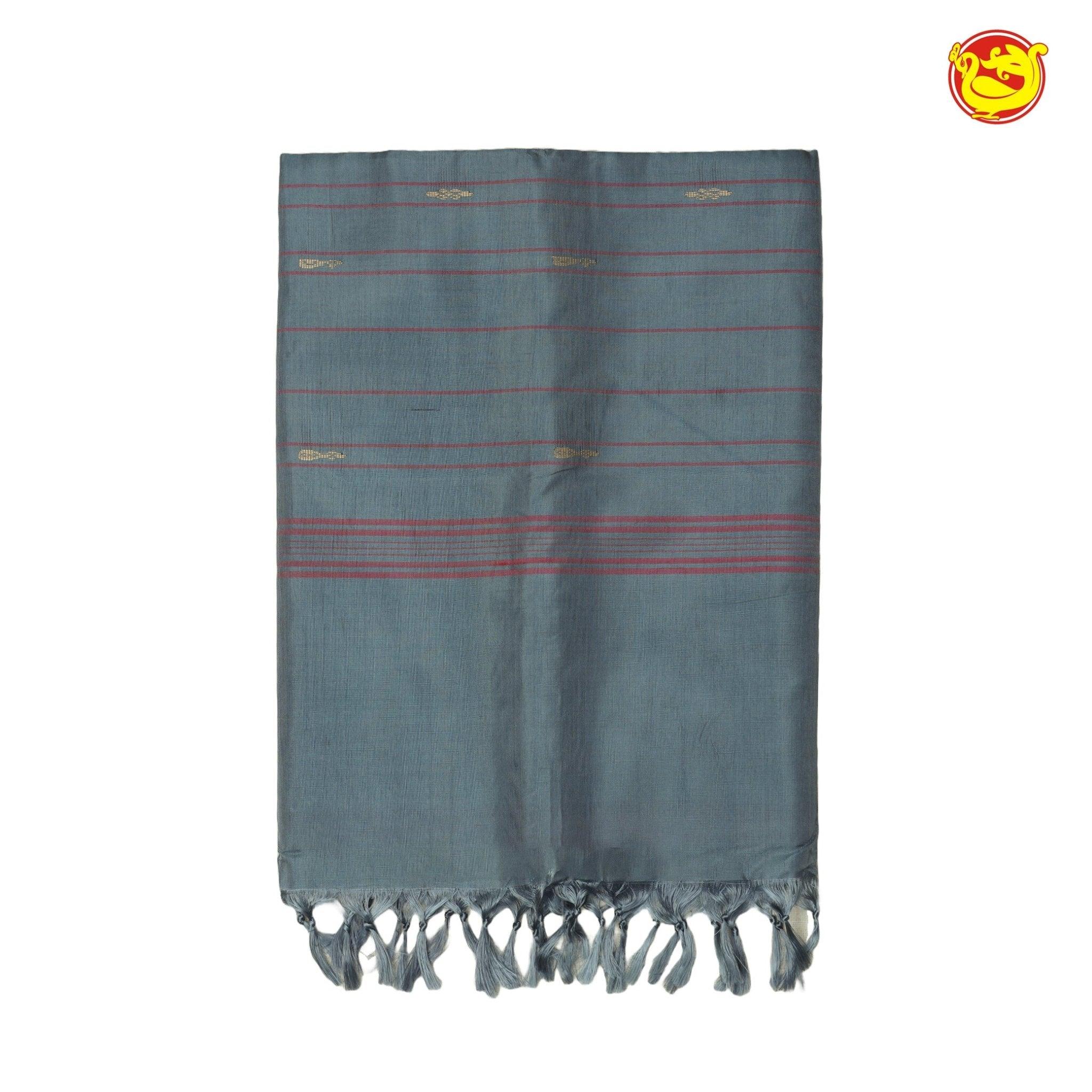 Grey With Maroon Pallu Banana Pith Saree With Running Blouse - Thenianantham