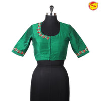 Green With Floral Embroidery Work Pure Cotton Ready made Blouse - Thenianantham