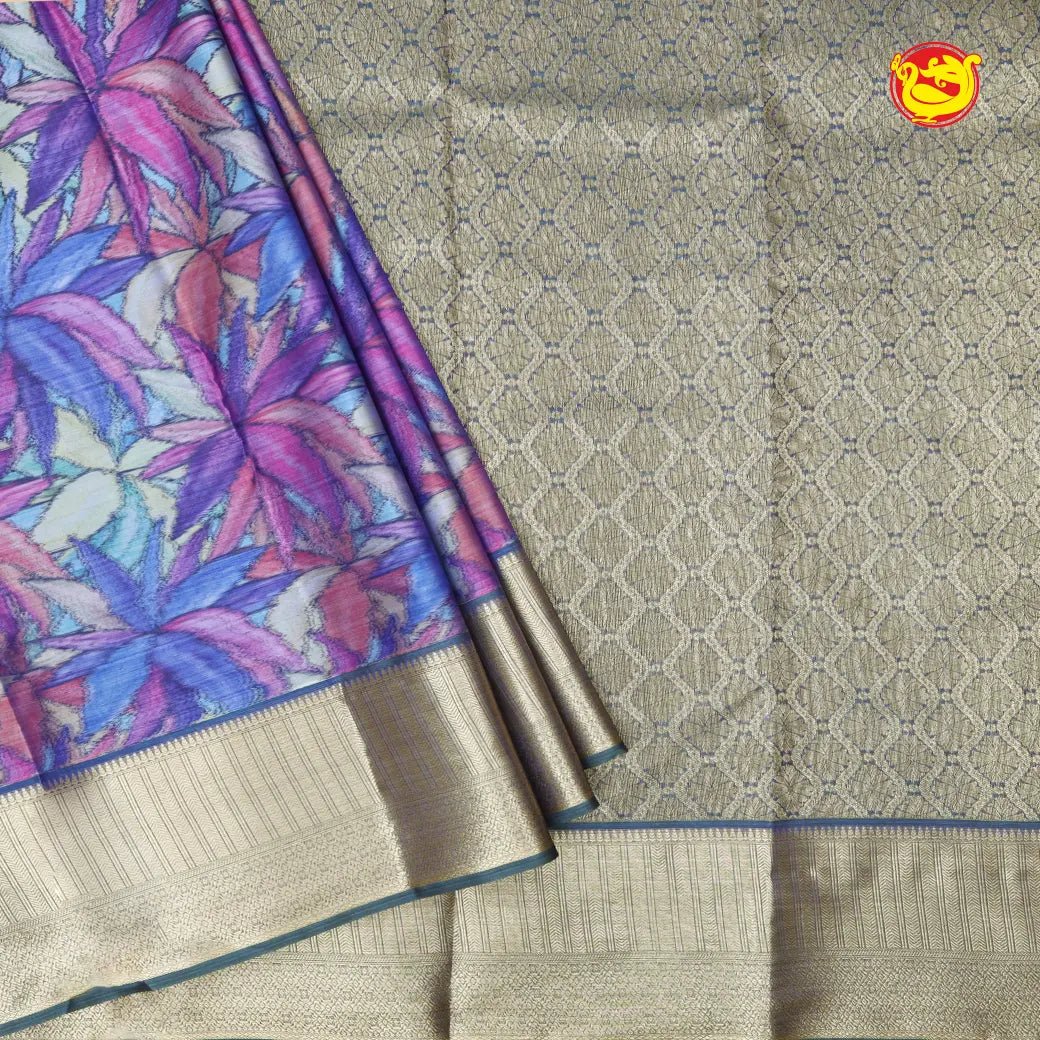 Multi Colour With Light Blue Digital Print Soft Silk Saree