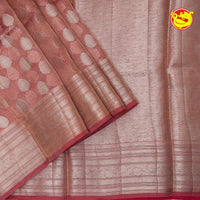 Red Semi - Tissue Saree With Unique Buttas, Traditional Zari Border & Pallu Of Intricate Designs - Thenianantham