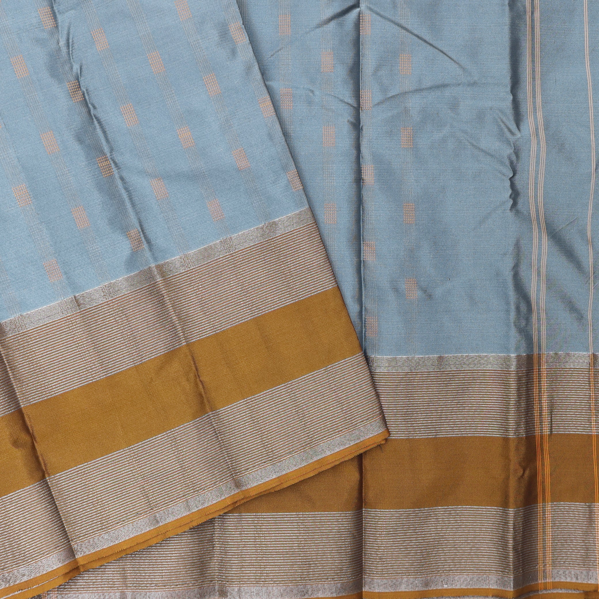 Grey With Mustard Yellow Border Arani Silk Saree