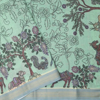 Light green priented floral design Semi Chanderi  Saree