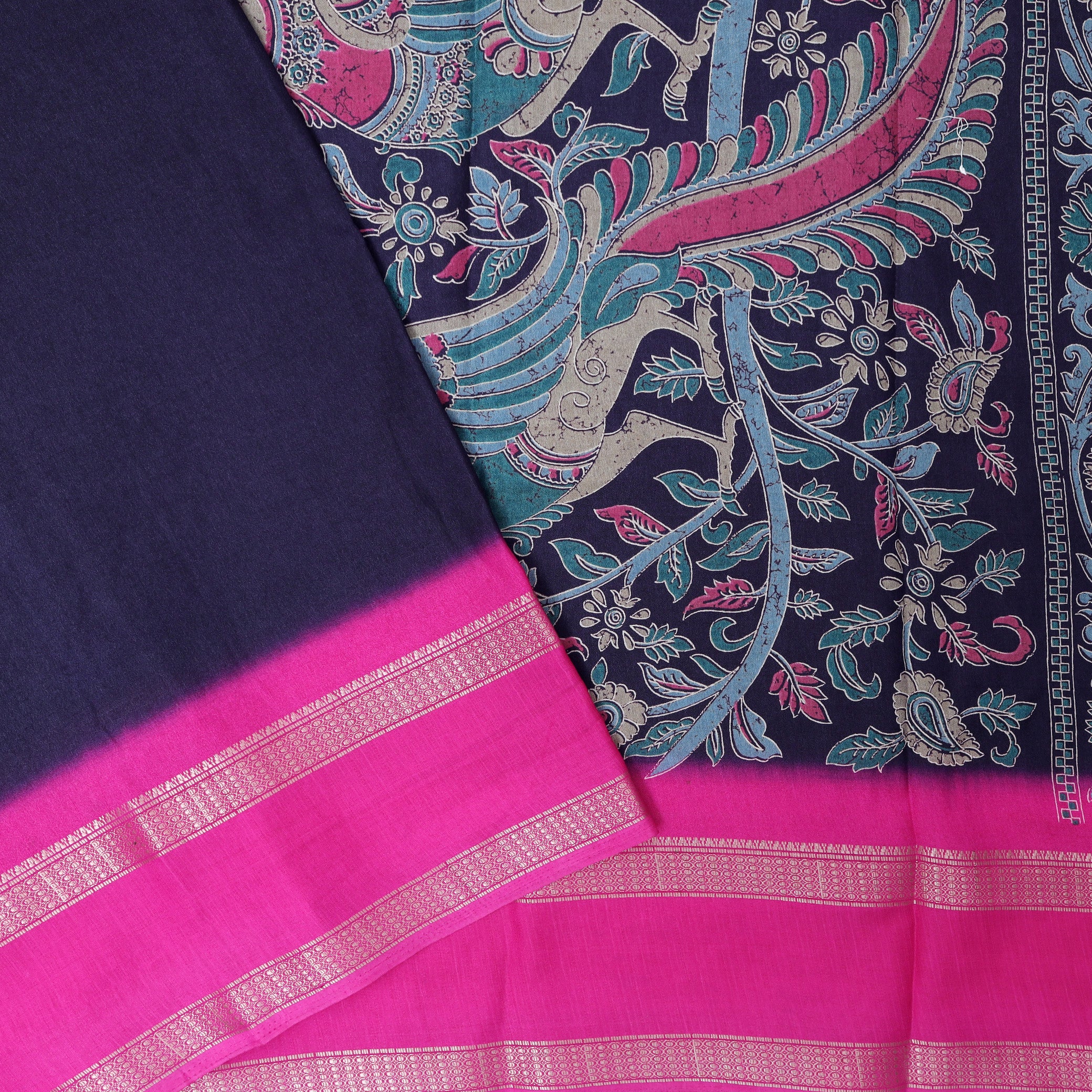 Navy Blue with Pink My sore Silk Saree
