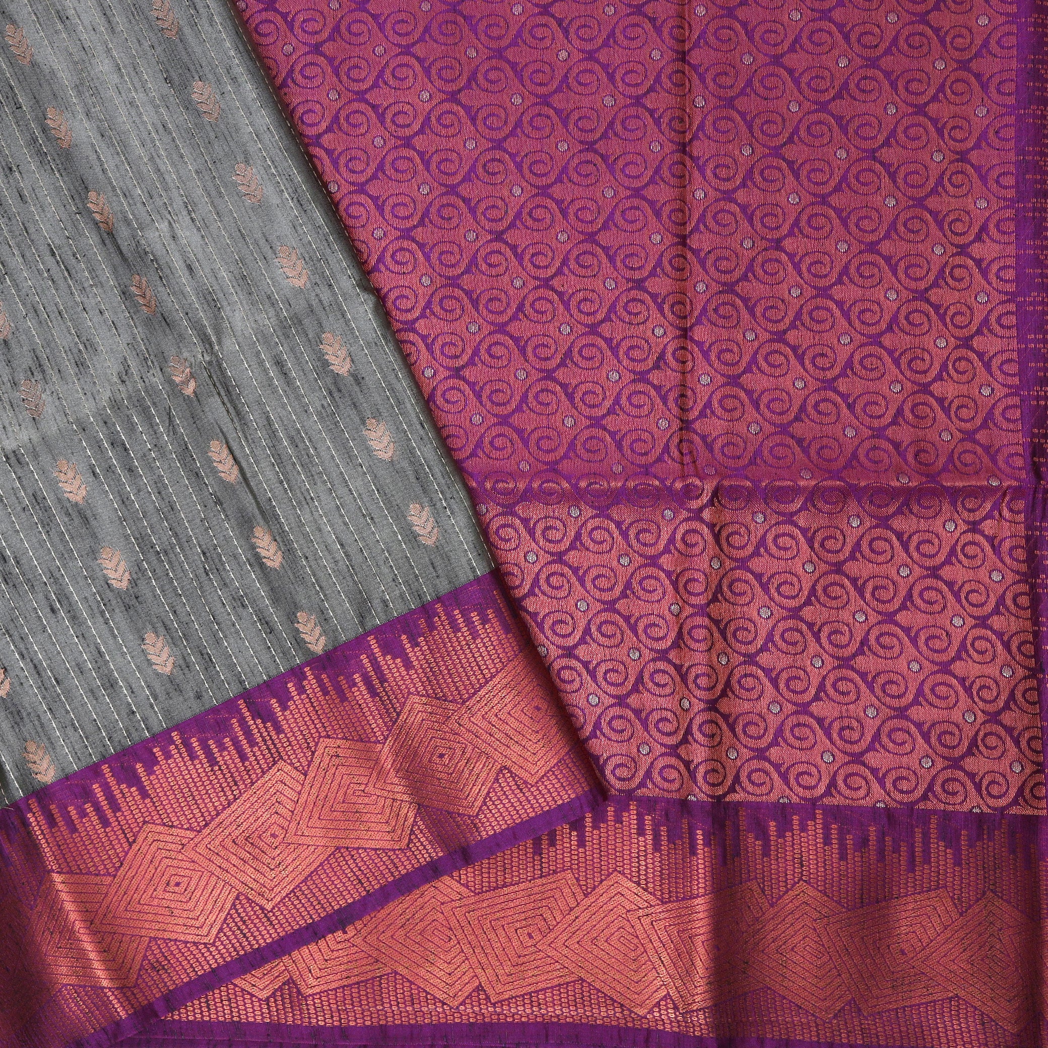 Grey with Purple Soft Silk Saree