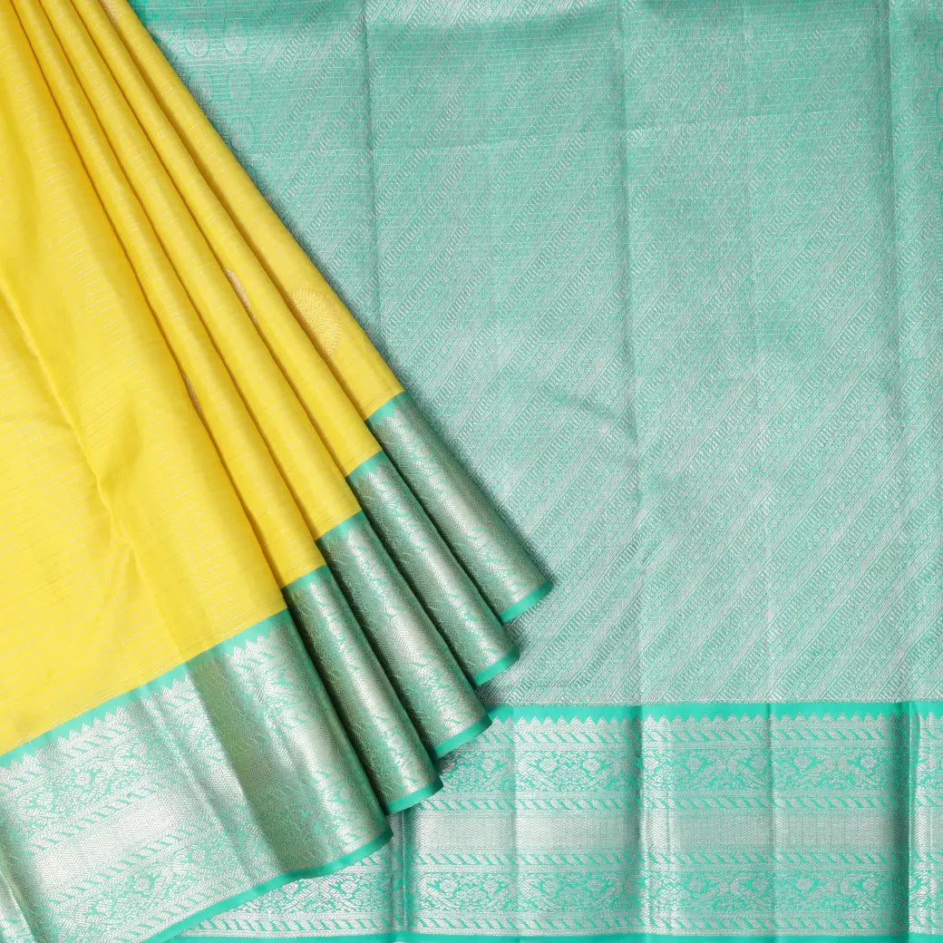 Yellow with Green Soft Silk Saree