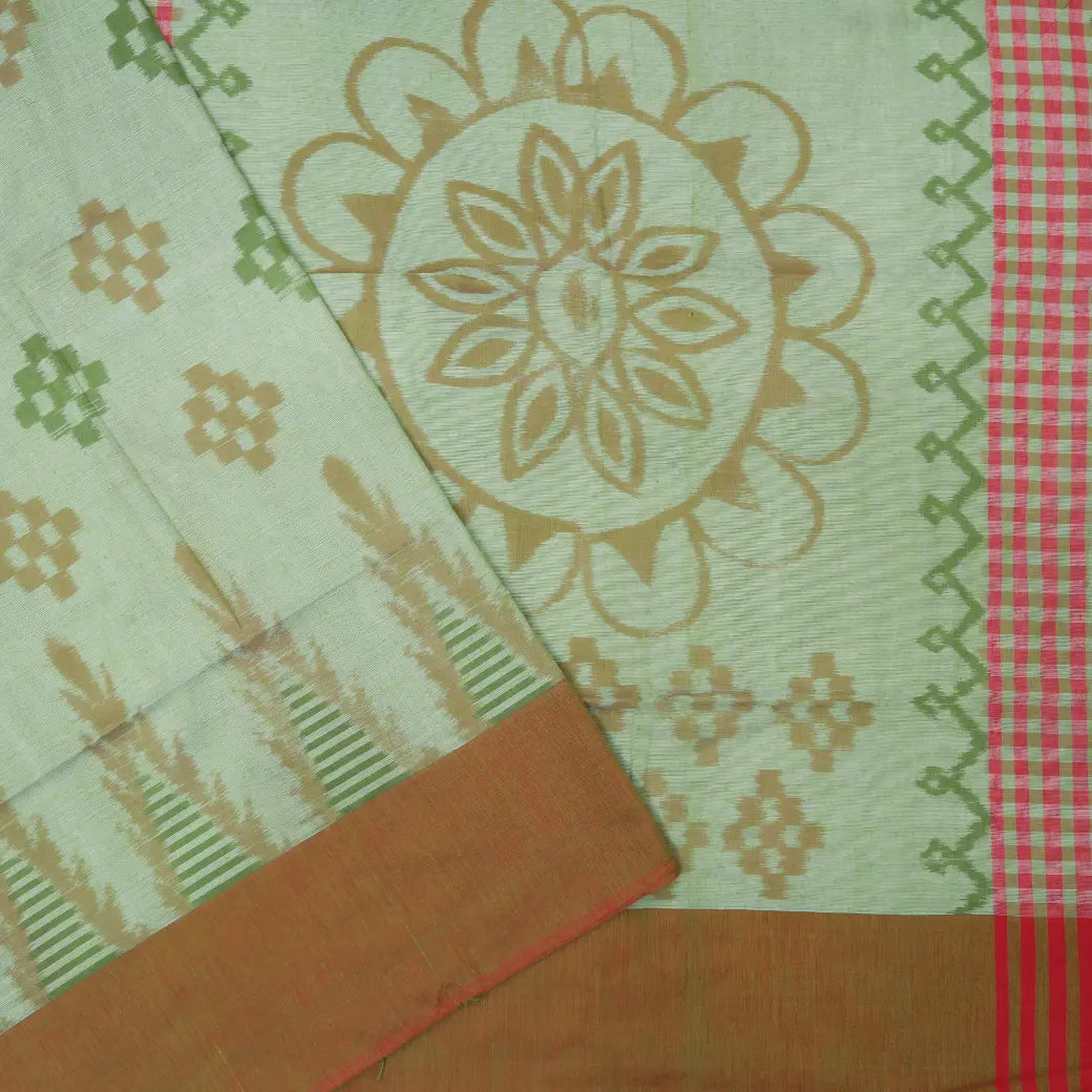 Light green with Brown  Linen Cotton Saree