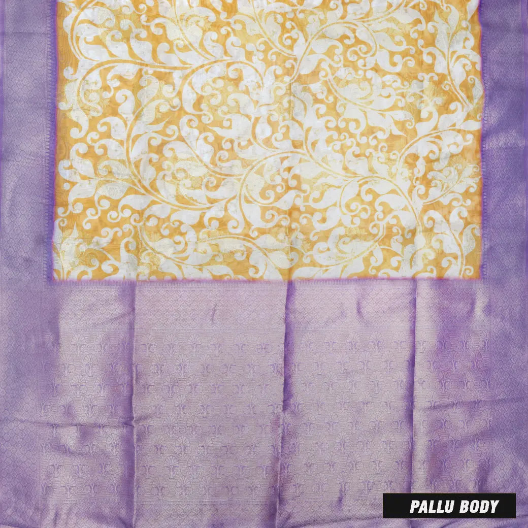 Light Yellow with Light Purple  Floral Pattern Semi Burberry Silk Saree