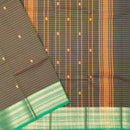 Charcoal Brown with Green Small Checked Pattern Pure Chettinad Cotton Saree without Blouse