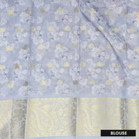 Light Blue With Orange Floral Design Dola Silk