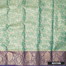 Mint Green With blue Border Floral Design Traditional  Pattu Pavadai Material