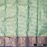 Mint Green With blue Border Floral Design Traditional  Pattu Pavadai Material