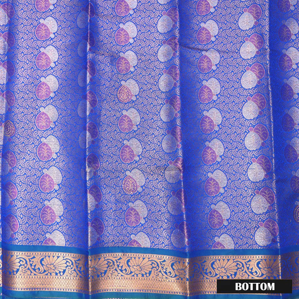 Royal Blue Colour Floral Design Traditional  Pattu Pavadai Material