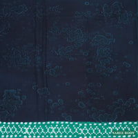 Navy Blue with Green Pure Mul Mul Cotton Saree with Blouse