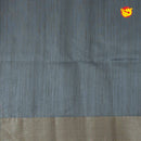 Dark Grey With Gold Border Tussar Silk With Floral Digital Prints saree