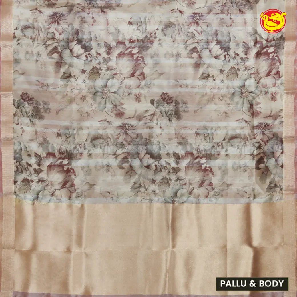 Cream Maroon Raw Silk Saree - Thenianantham