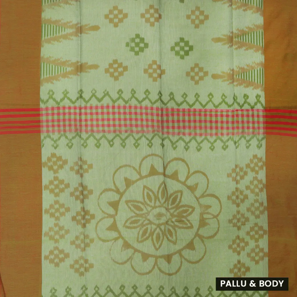 Light green with Brown  Linen Cotton Saree