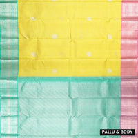 Yellow with Green Soft Silk Saree