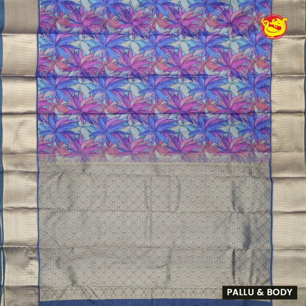 Multi Colour With Light Blue Digital Print Soft Silk Saree - Thenianantham