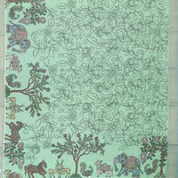 Light green priented floral design Semi Chanderi  Saree