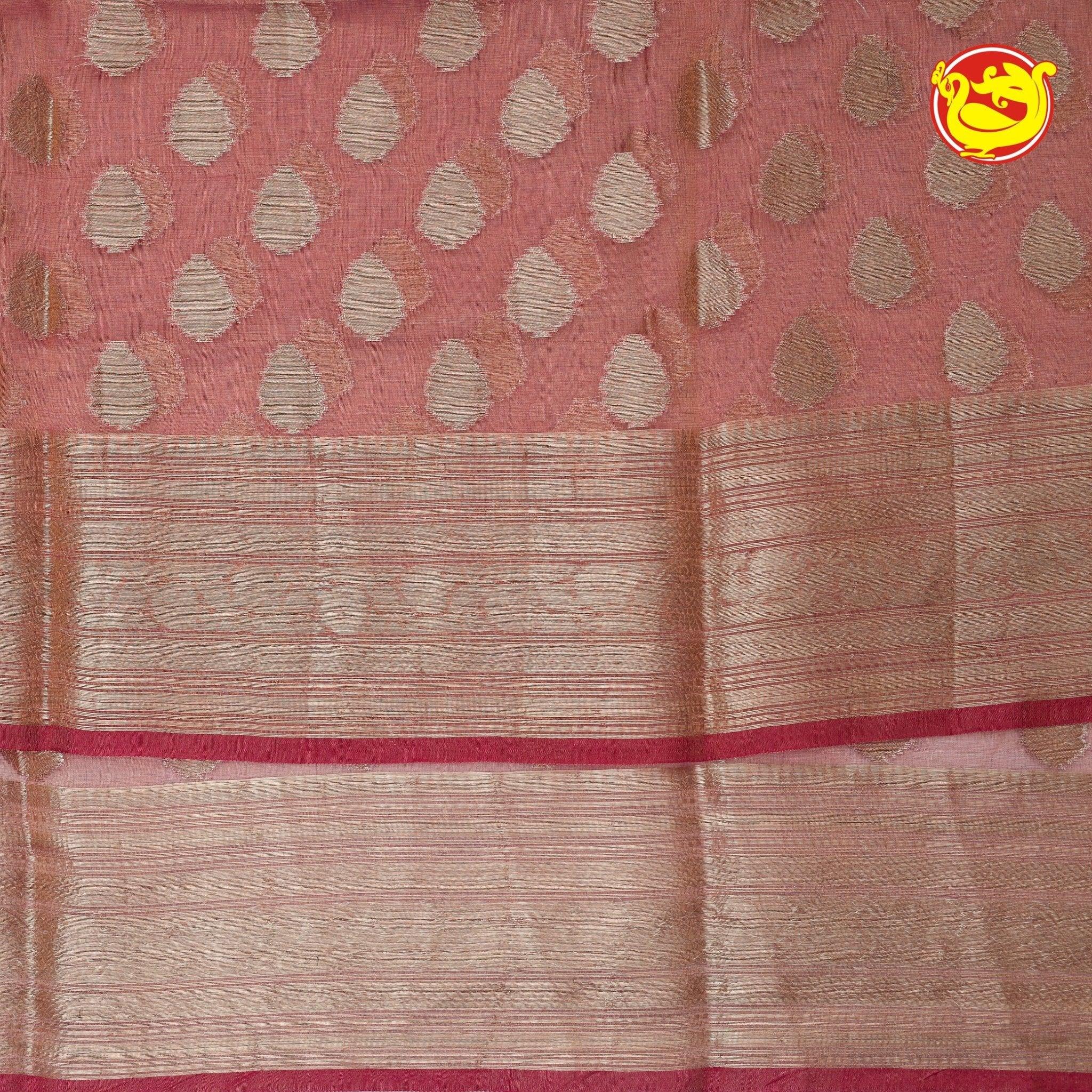 Red Semi - Tissue Saree With Unique Buttas, Traditional Zari Border & Pallu Of Intricate Designs - Thenianantham