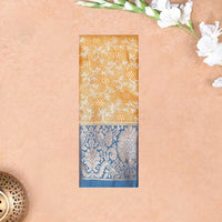 Golden Yellow  With blue Border Floral Design Traditional  Pattu Pavadai Material