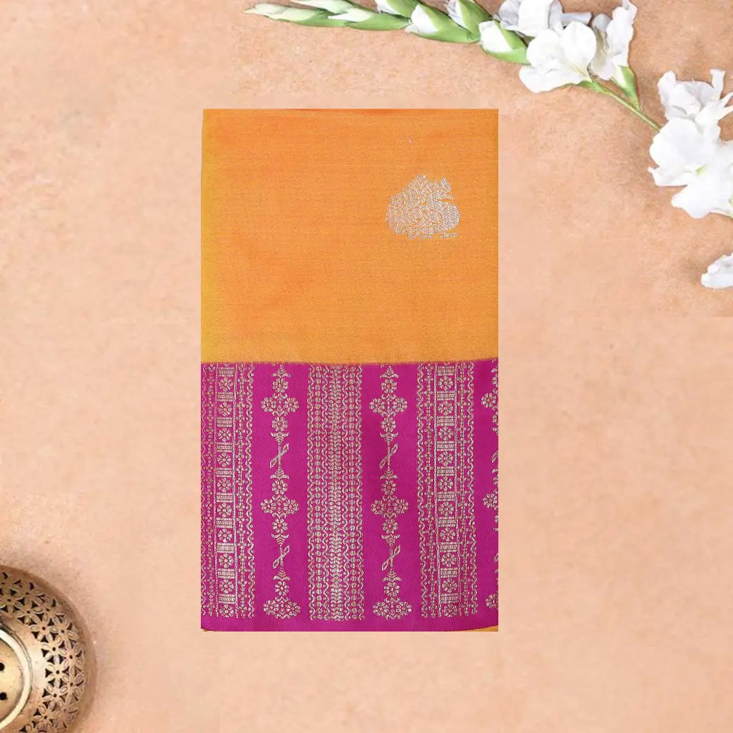 Dark Yellow with Pink Soft Silk Saree