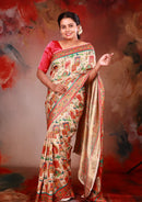 Cream with Red  Soft Banarasi Saree