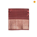 Unique Dark Brown Pure Chanderi Silk Saree with Stripes and Digital Art Floral Motifs and Gold Zari Border - Thenianantham