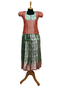 Red With Green Girls Branded Readymade Pattu Pavadai