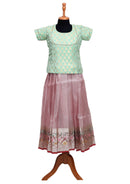 Light Green With light pink Girls Branded Readymade Pattu Pavadai