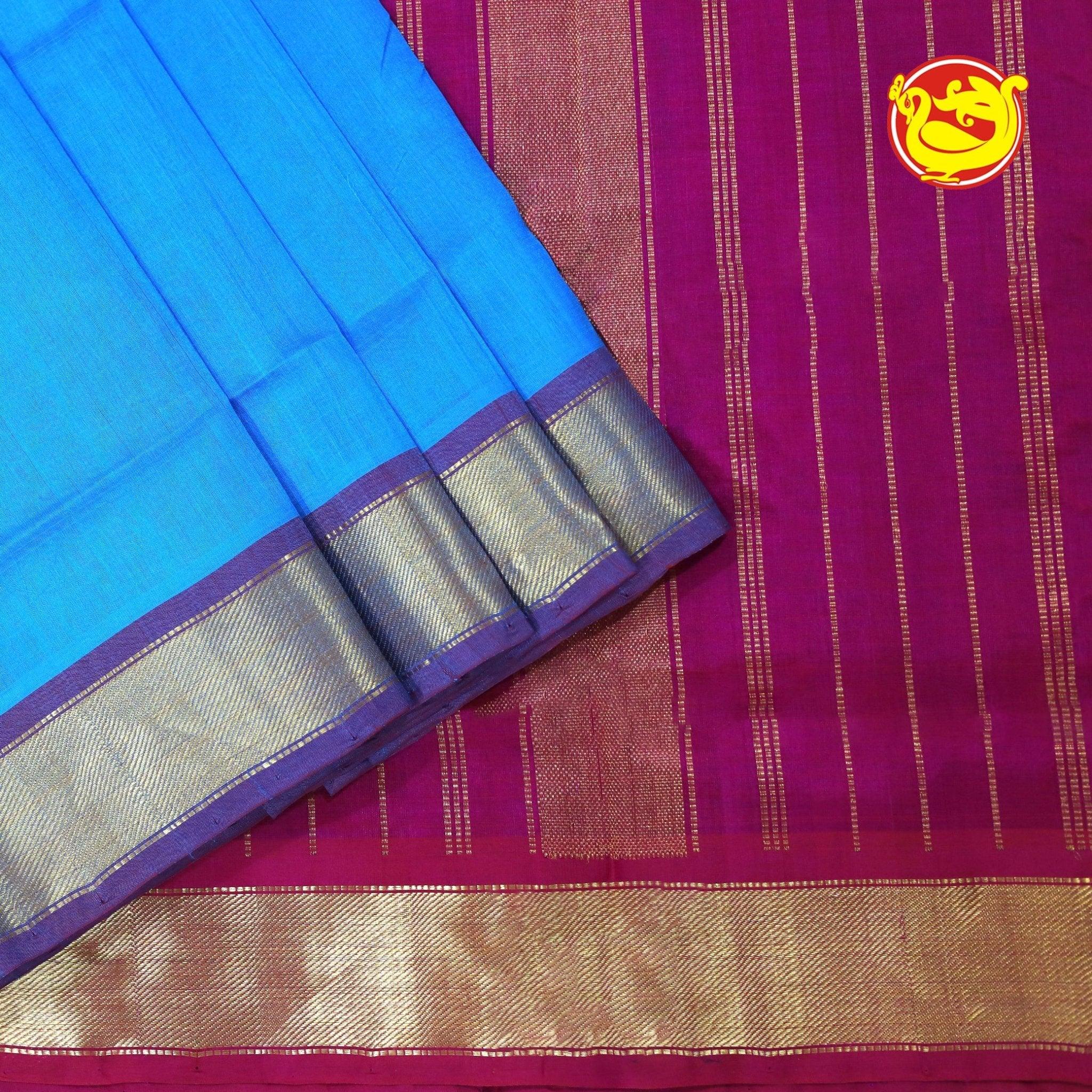 Sky Blue With Pink Pure Arani Silk Cotton Saree