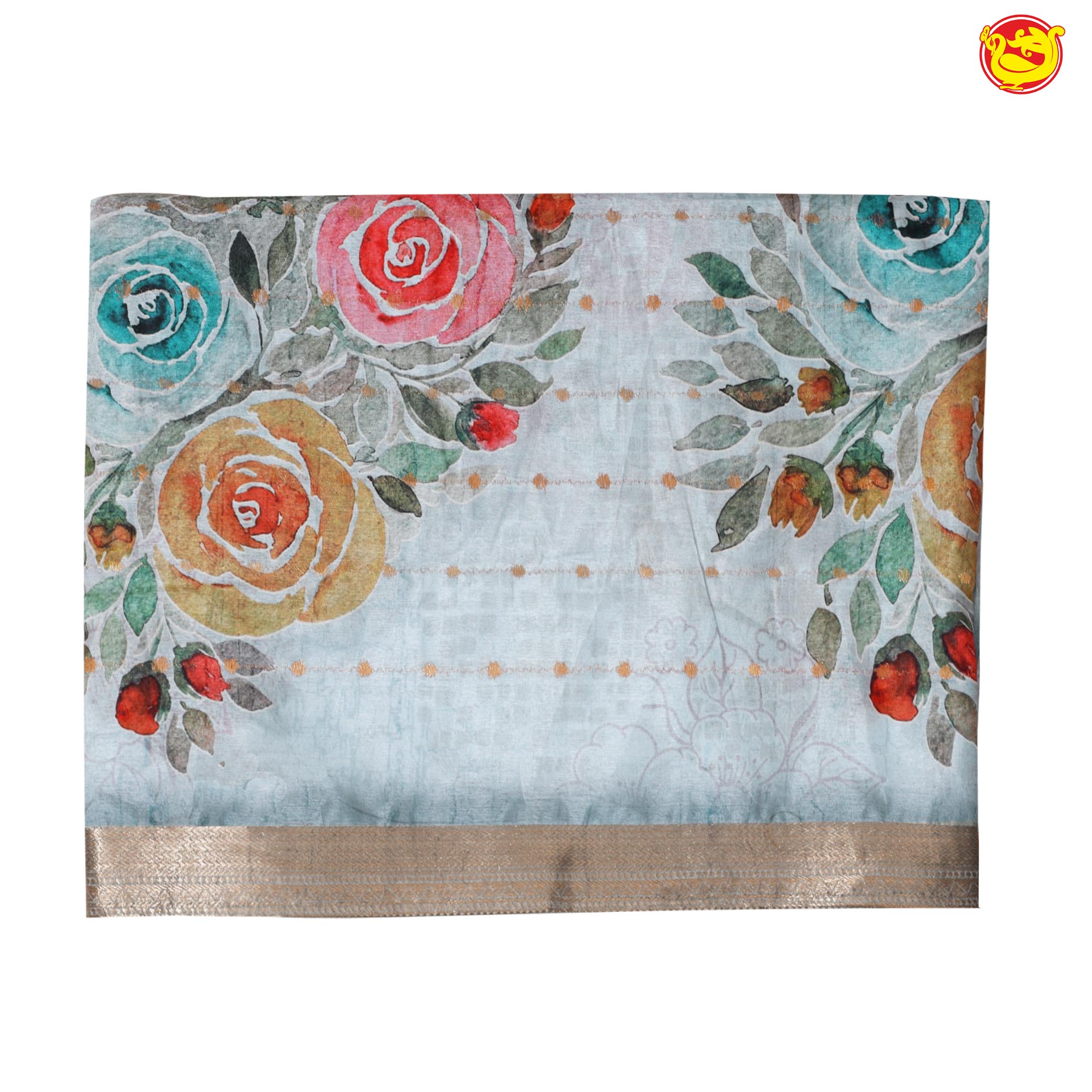 Light Grey art Tussar Silk Saree With Floral Digital Prints