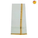 White mens dhoti with gold zari border - Thenianantham