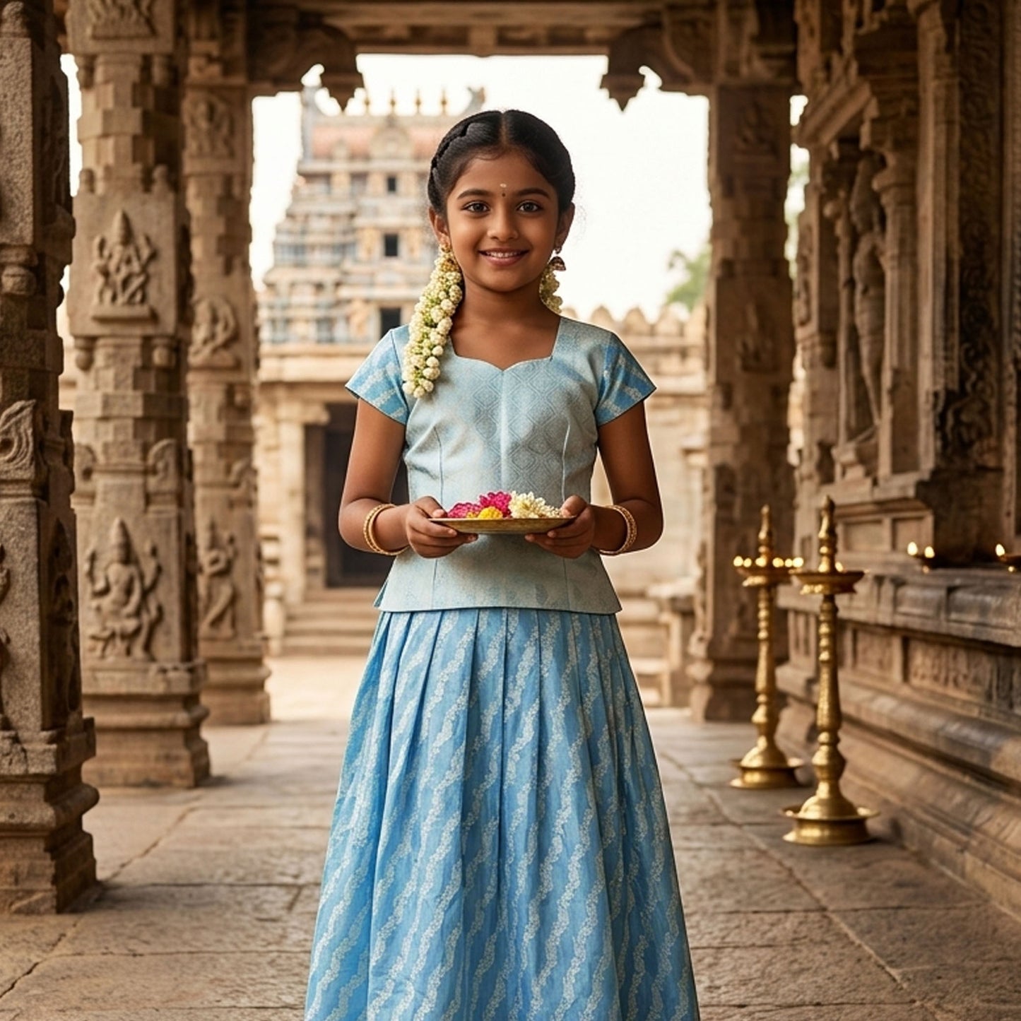 Sky BlueWith SilverZeri Girls Branded Readymade Pattu Pavadai