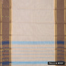 Off-white with light Brown Small Checked Pattern Pure Chettinad Cotton Saree without Blouse
