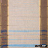 Off-white with light Brown Small Checked Pattern Pure Chettinad Cotton Saree without Blouse