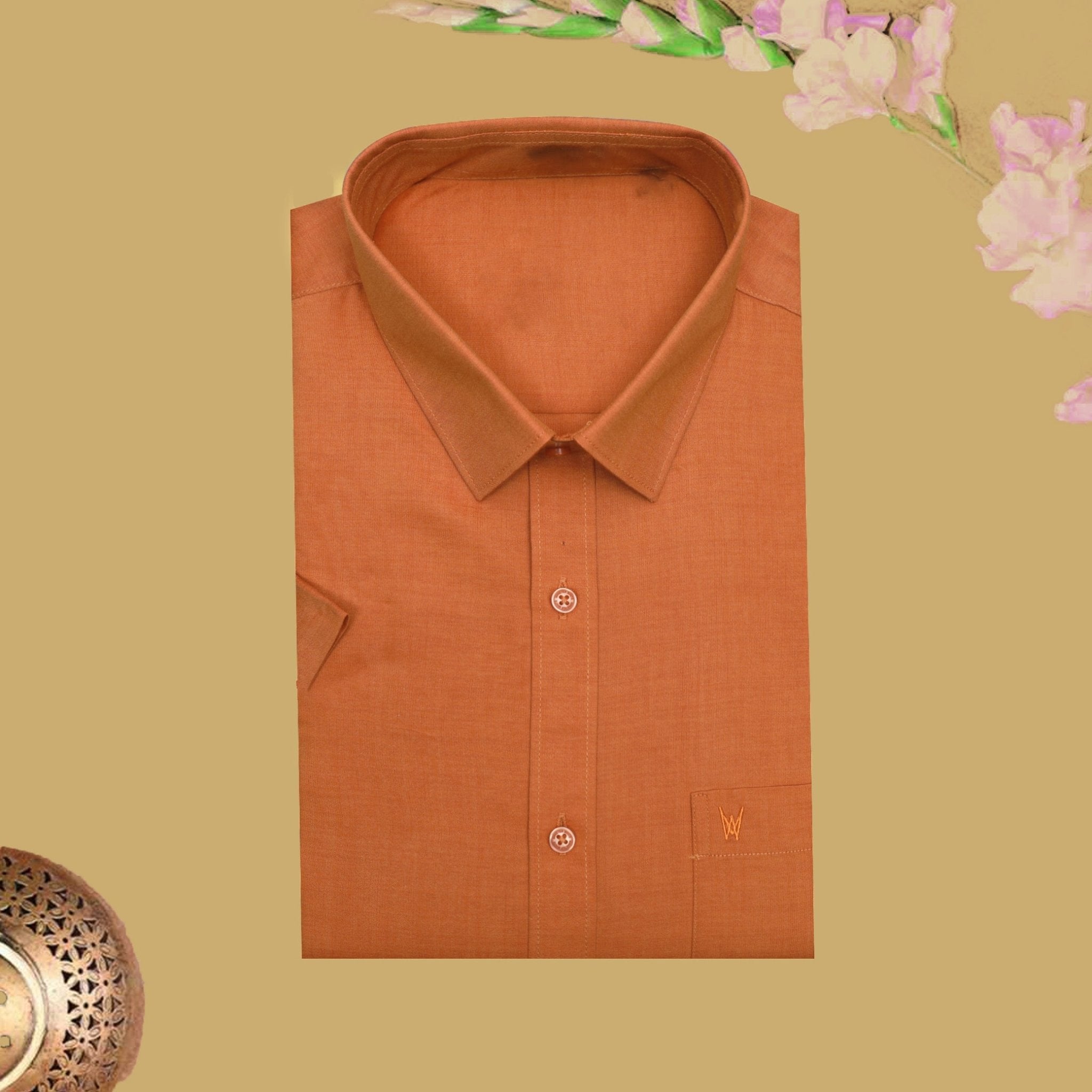 Orange Cotton Readymade Shirt and Flexi Fit Dhoti