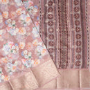 dusty purple With Orange Floral Design Dola Silk