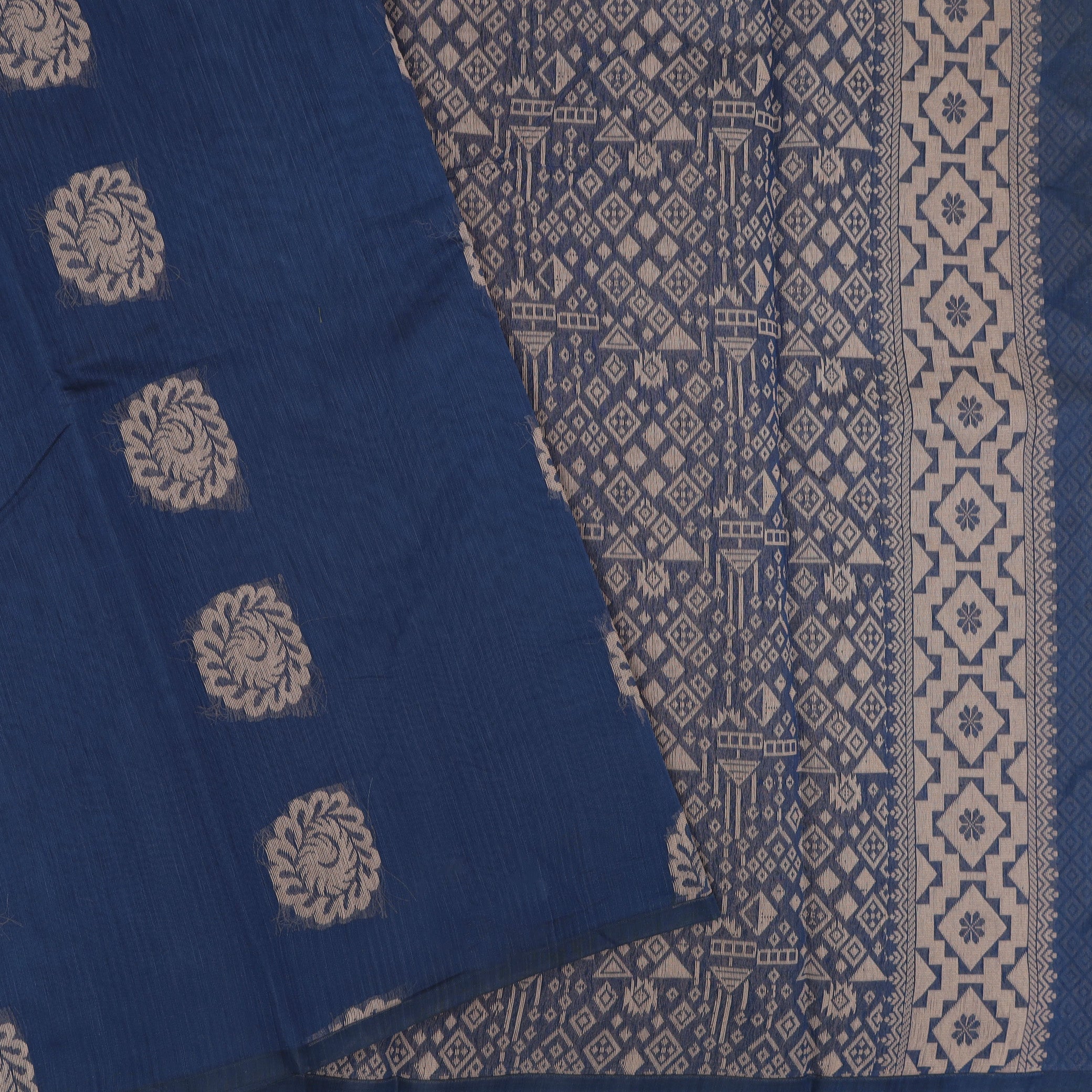 Navy Blue With Sandal Zari  Silk Cotton Saree