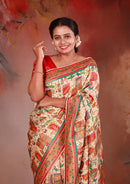 Cream with Red  Soft Banarasi Saree