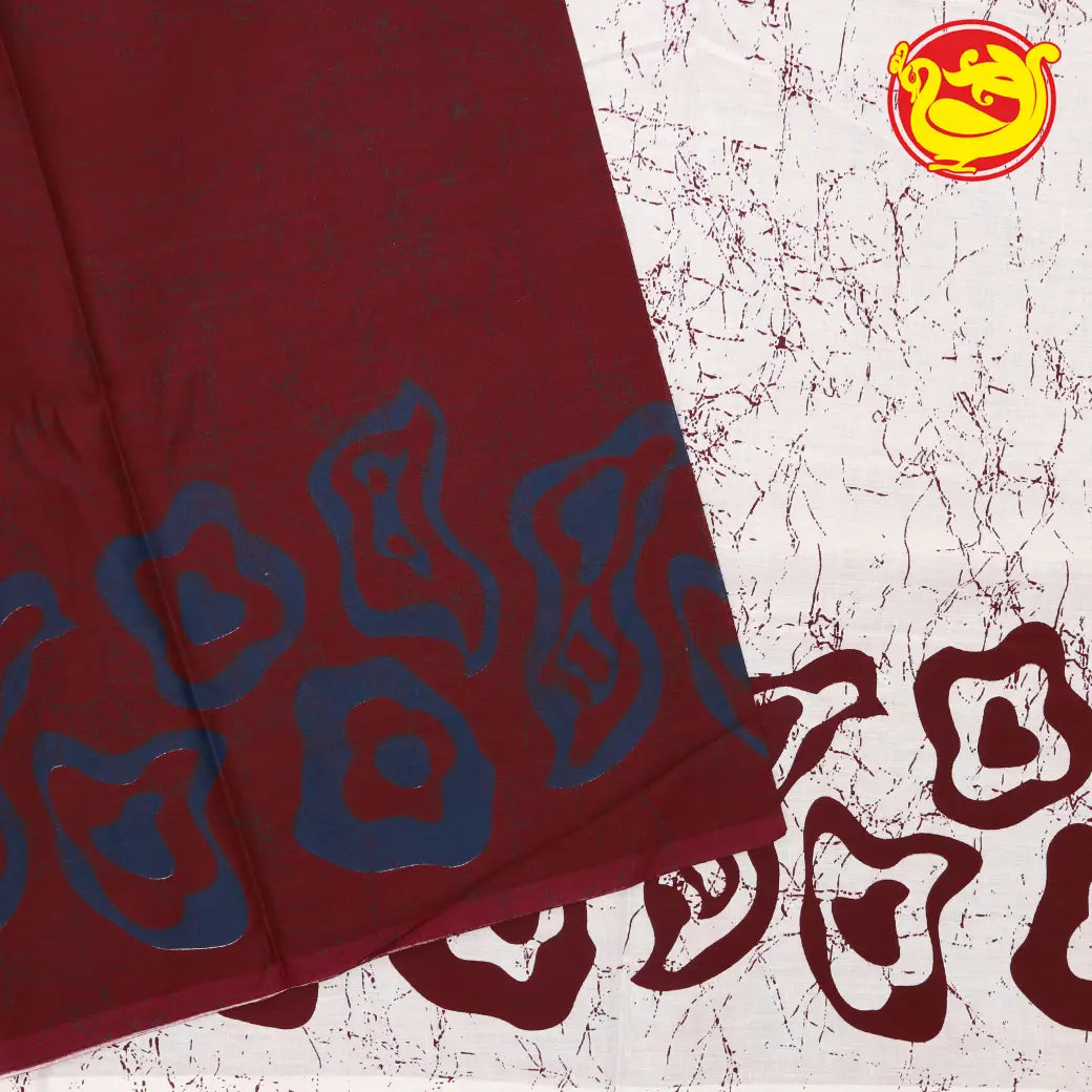 Maroon with White Half-Half Pure Mul Mul Cotton Saree with Blouse